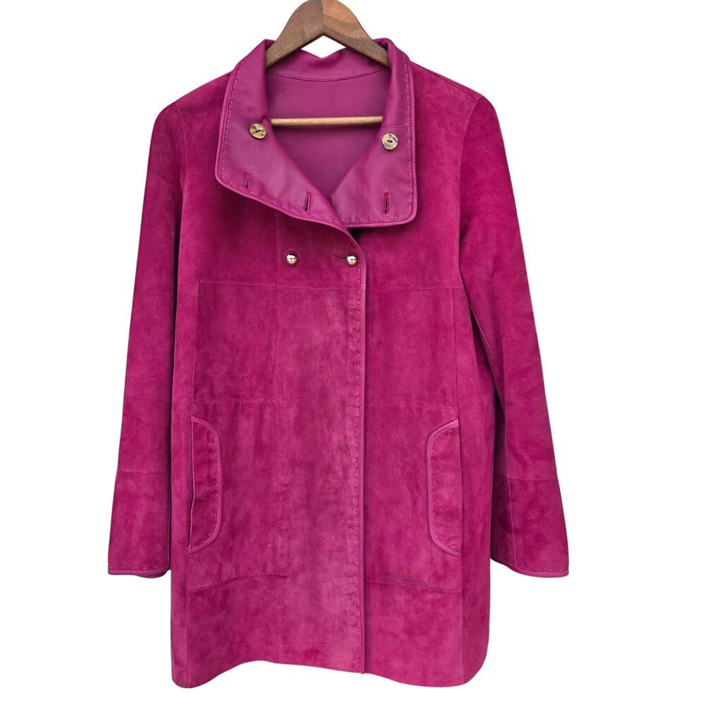 Women's Reversible Suede Leather Jacket Fuchsia Pink - Picture 7 of 9